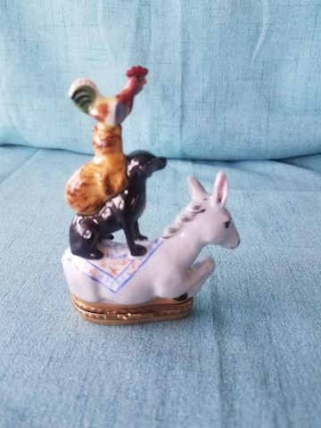 Limoges peint main trinket box, donkey, dog, cat,