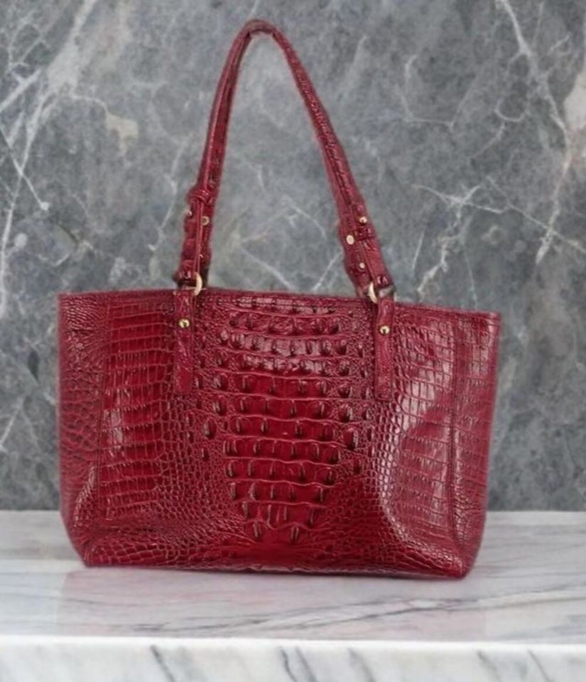 Brahmin Medium Asher Red Tote Melbourne Croc Leather Zip  Brahmin Vintage Medium Asher Red Croc Embossed Leather Handbag Tote $325 main image 0