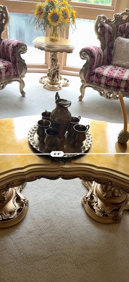 Hollywood Regency Vintage Gilt Gold Ornate Coffee Table and End