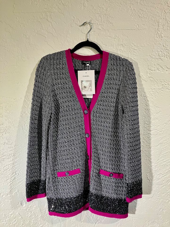 Chanel Metallic Cardigan CH332 bidding ends 4/26 $2200.00 Chanel Metallic Cardigan CH332 bidding ends 4/26 $2200.00
