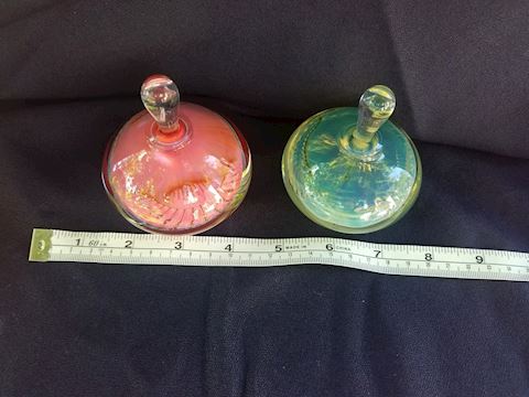 Lot of 2 signed glass perfume bottles Robert Burch