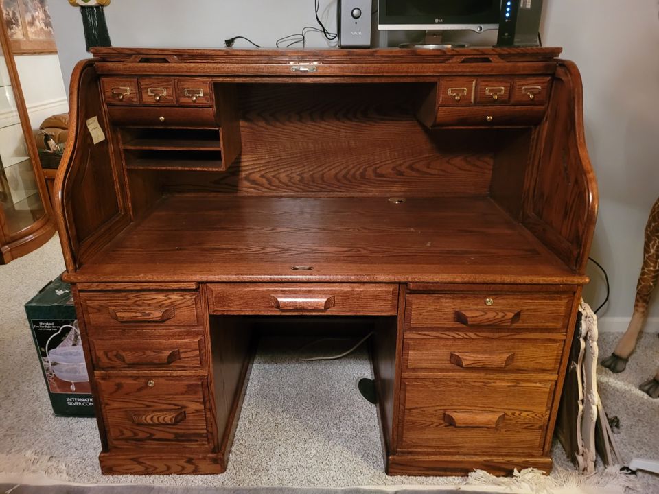 BUY ONLINE!- Roll top desk- $10, King size bed $10 - PLYMOUTH