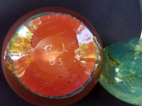 Lot of 2 signed glass perfume bottles Robert Burch