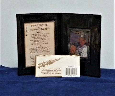 Autographed card of Sam Militello