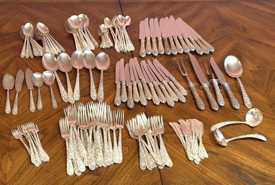 164 pc Sterling Silver 925 Flatware Set by ALVIN “Bridal Bouquet” pattern 1932
