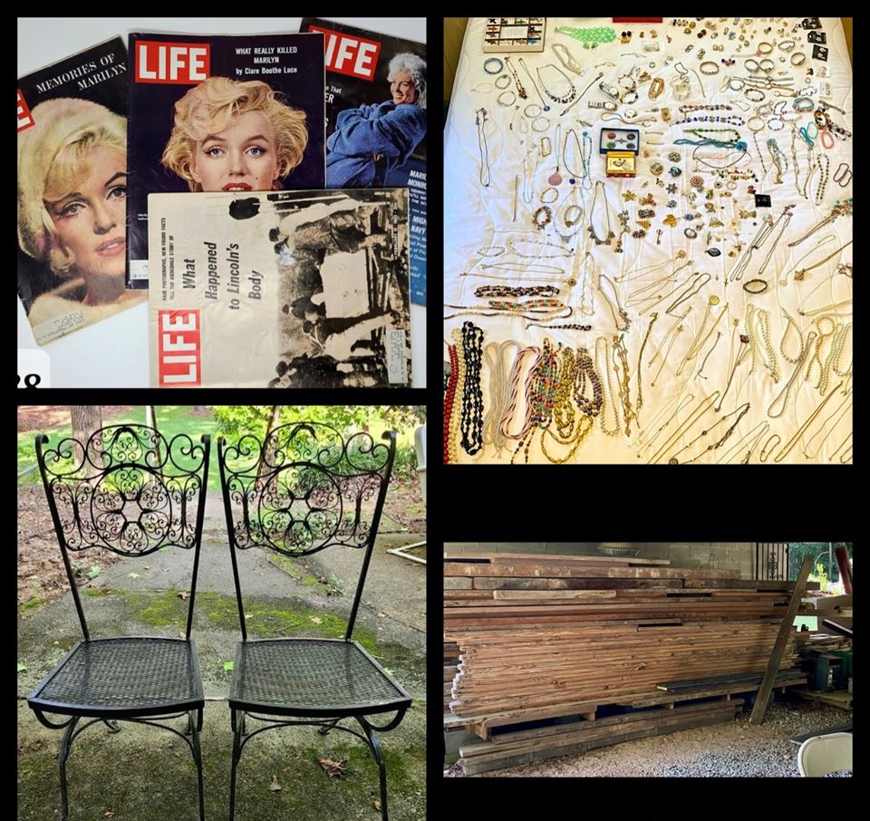 Vintage Finds Online Only Auction! Old Lumber, Tools, Vintage Yard Decor, Jewelry, MCM Furniture!